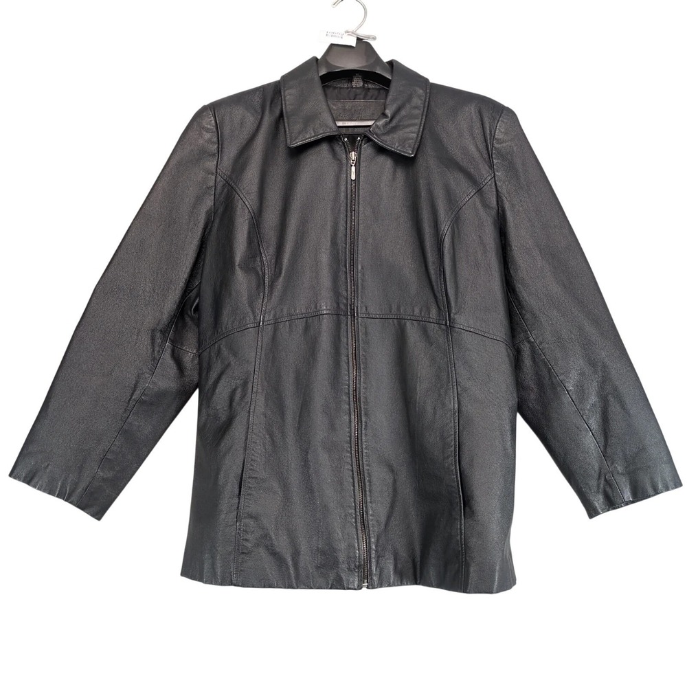 Jacqueline Ferrar Black Leather Jacket Womens Plus Size 3X Full Zip Classic Moto